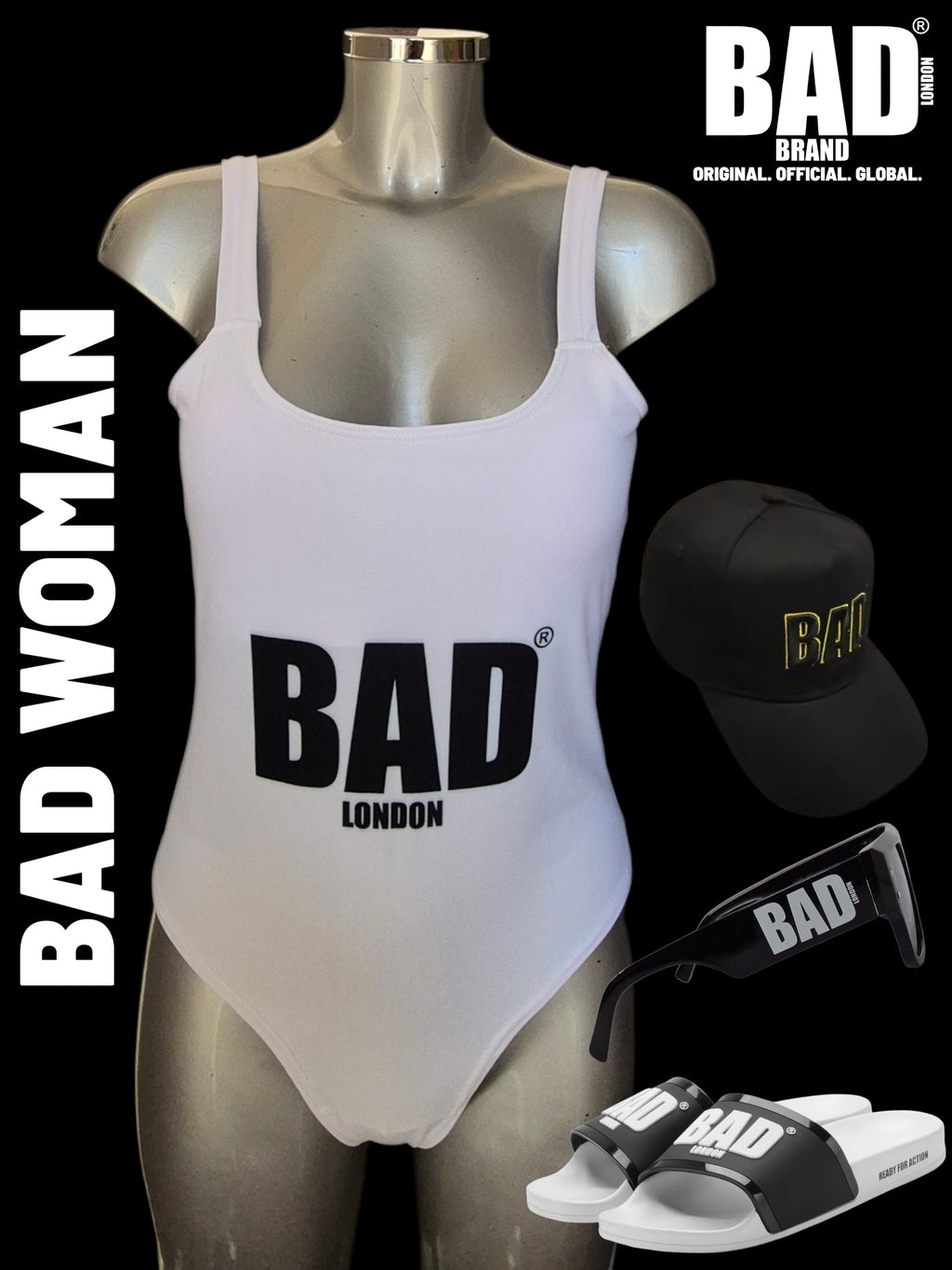 BAD Trademark Clothing Brand Global ORIGINAL OFFICIAL Born In London BAD WOMAN LIFESTYLE SWIMWEAR. Ready For Action